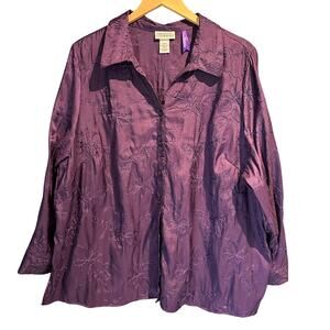 Catherine's Size 1X Blouse Women's Petite Purple Plum EmbroideryCottage Boho